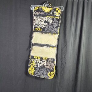 Vera Bradley Hanging Travel Organizer Bag Cosmetic Makeup Black Floral Yellow